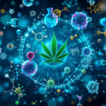 une feuille de marijuana entourée de bulles de différentes couleurs