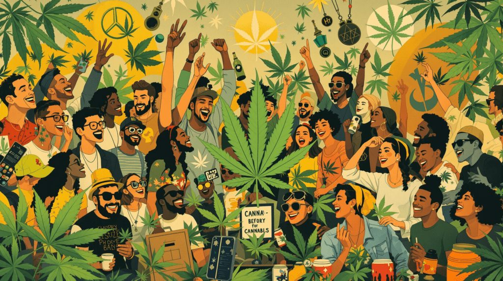 une peinture représentant un groupe de personnes entourées de plantes