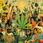 une peinture représentant un groupe de personnes entourées de plantes