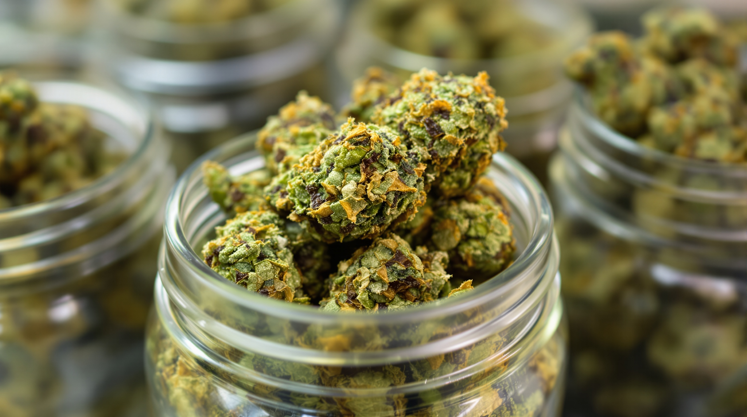 gros plan d'un pot de bourgeons de marijuana