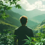 un homme debout au milieu d'une forêt verdoyante