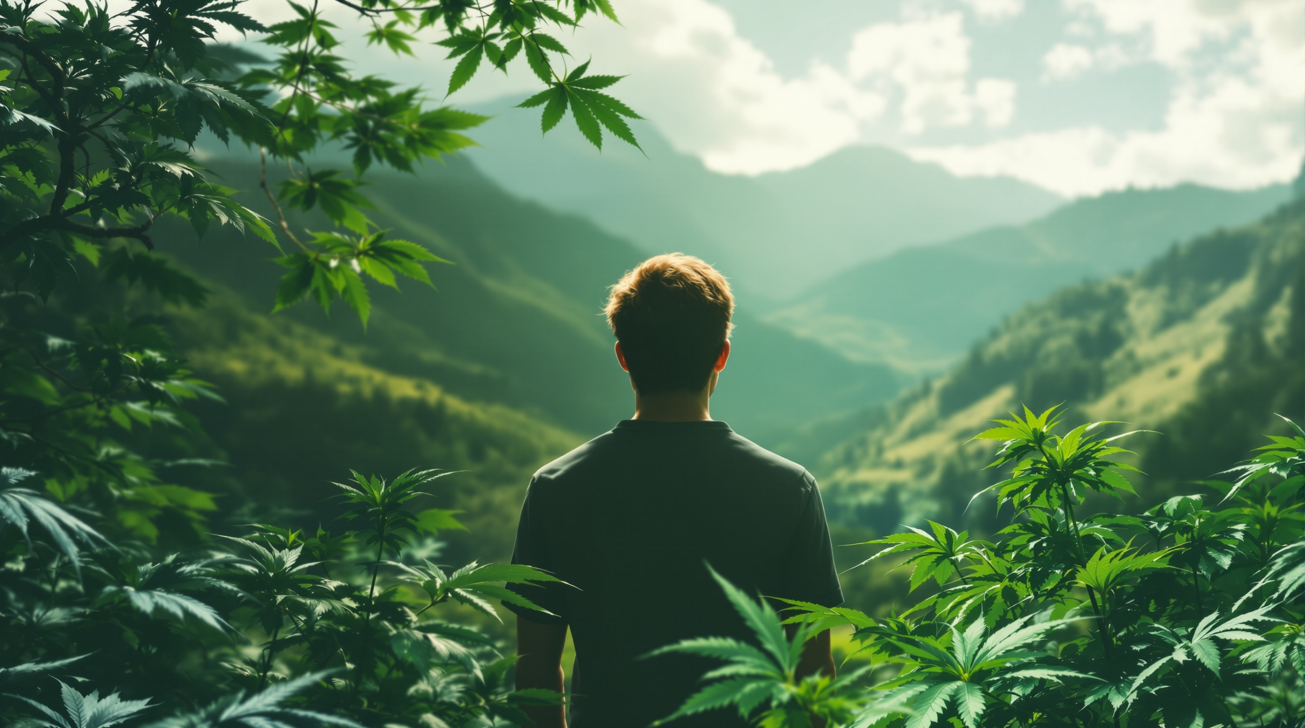 un homme debout au milieu d'une forêt verdoyante