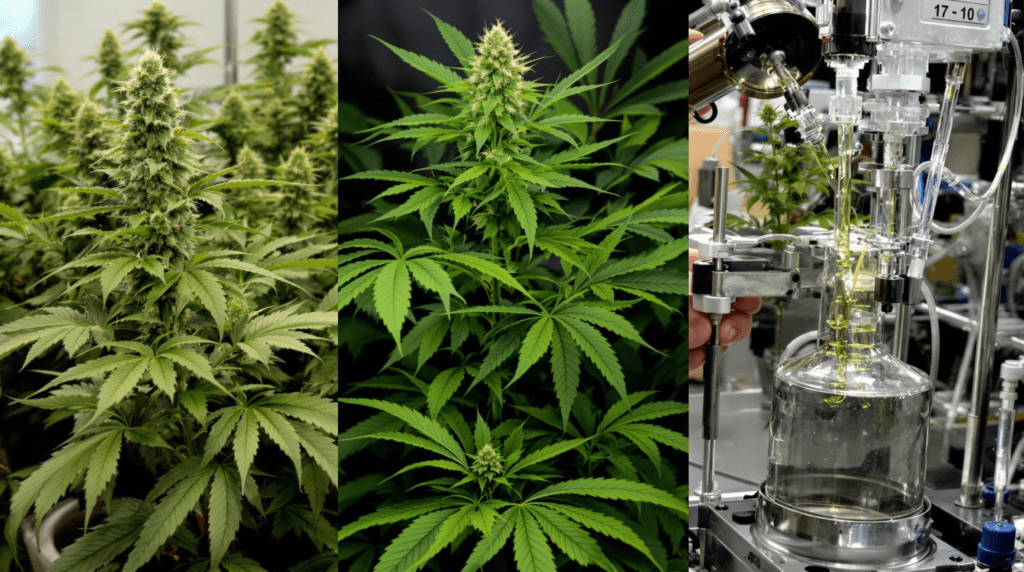 deux photos de plants de marijuana dans un laboratoire