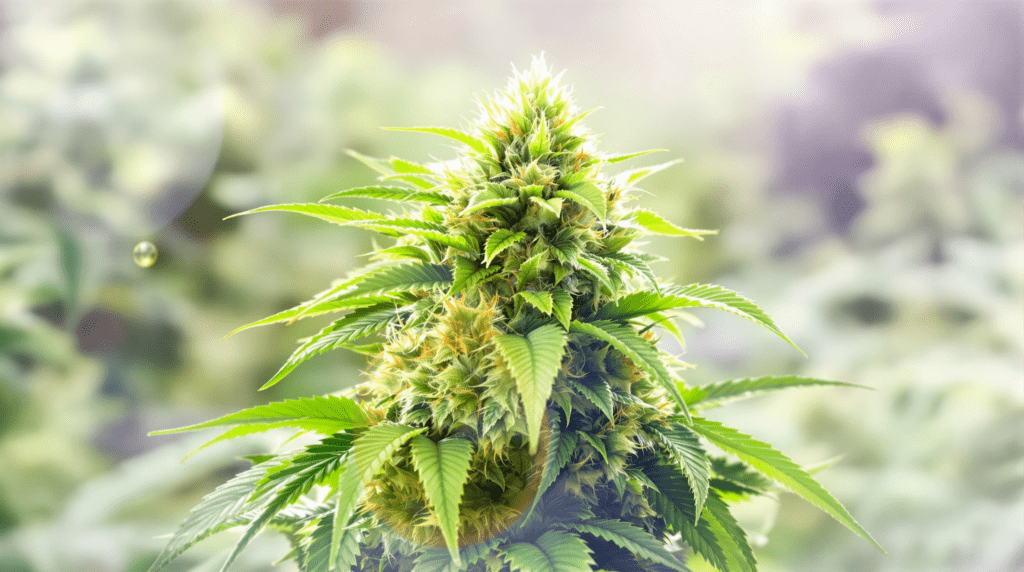 gros plan d'un plant de marijuana sur un fond flou