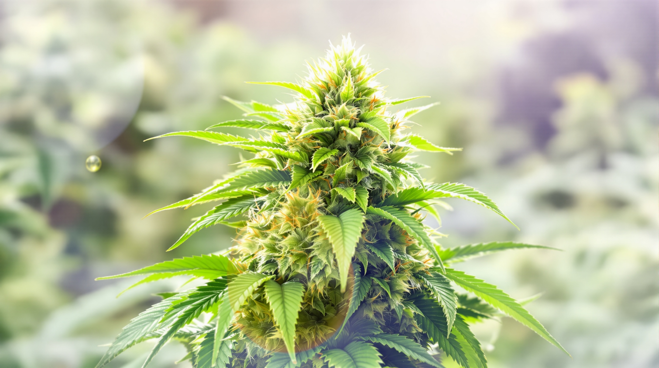 gros plan d'un plant de marijuana sur un fond flou