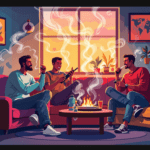 un couple d'hommes assis l'un à côté de l'autre dans un salon