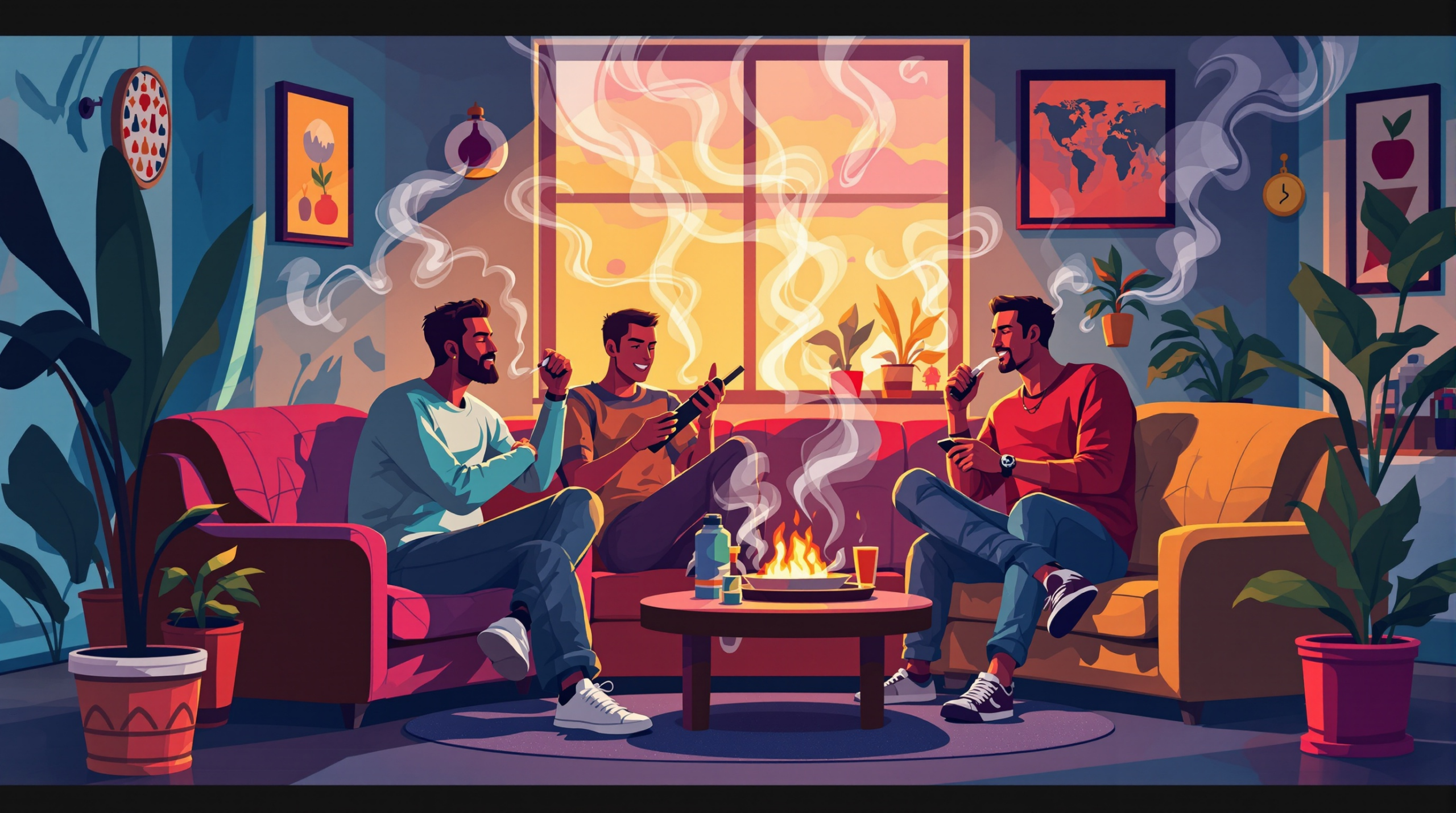 un couple d'hommes assis l'un à côté de l'autre dans un salon