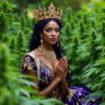 une femme portant une couronne dans un champ de marijuana