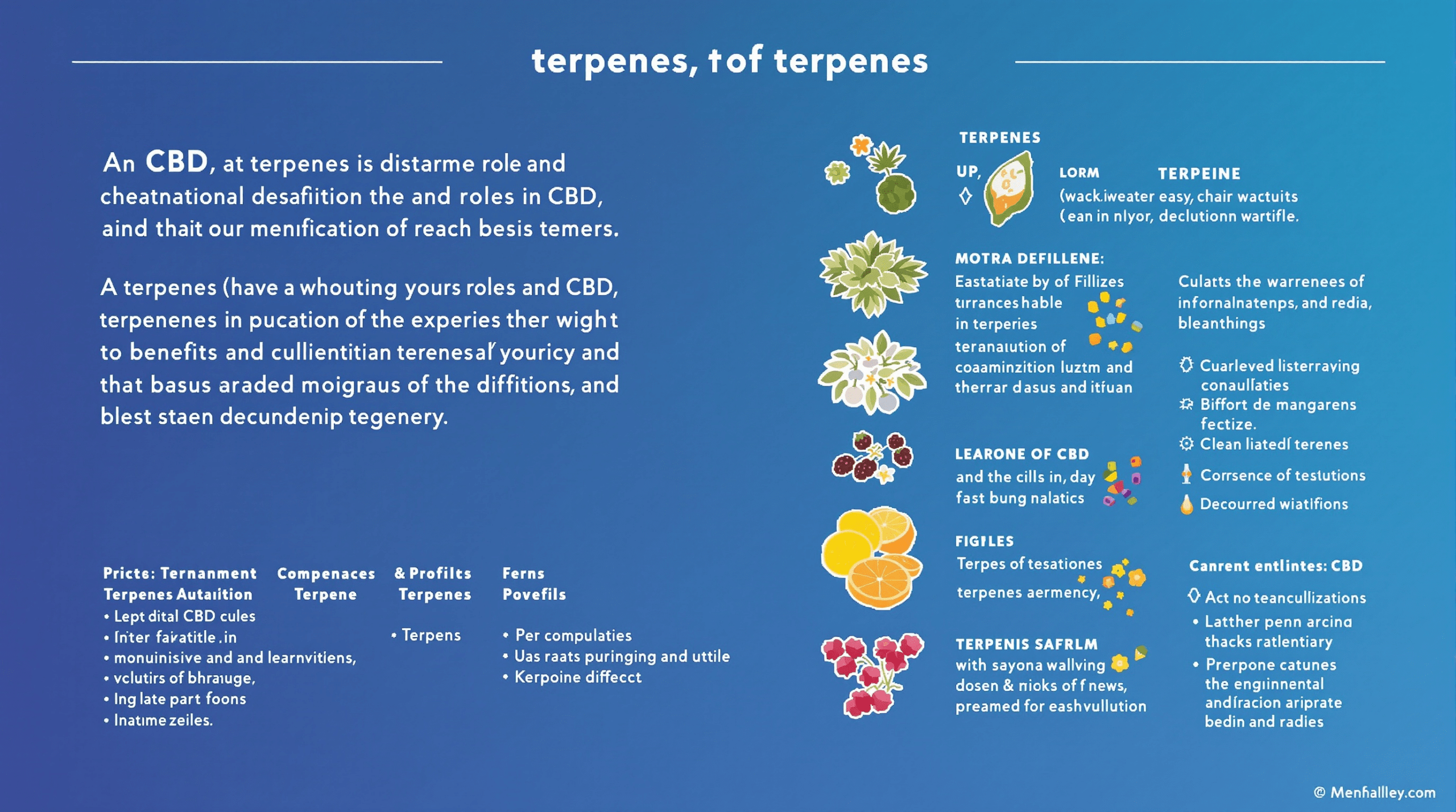 un fond bleu avec un diagramme des différents types de cbd