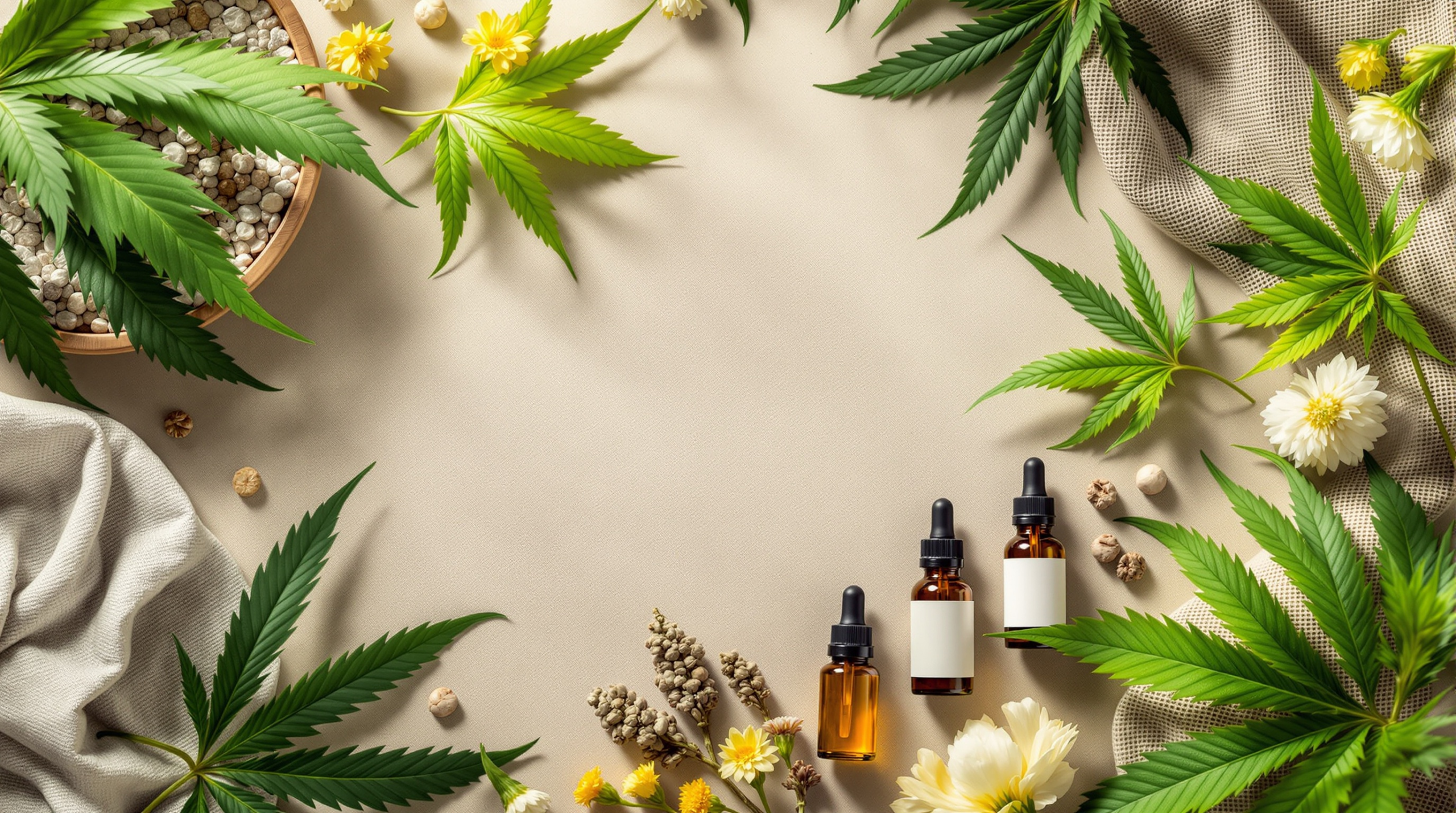 une table garnie de flacons d'huiles essentielles