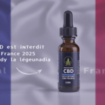 une bouteille de cbd posée sur une table