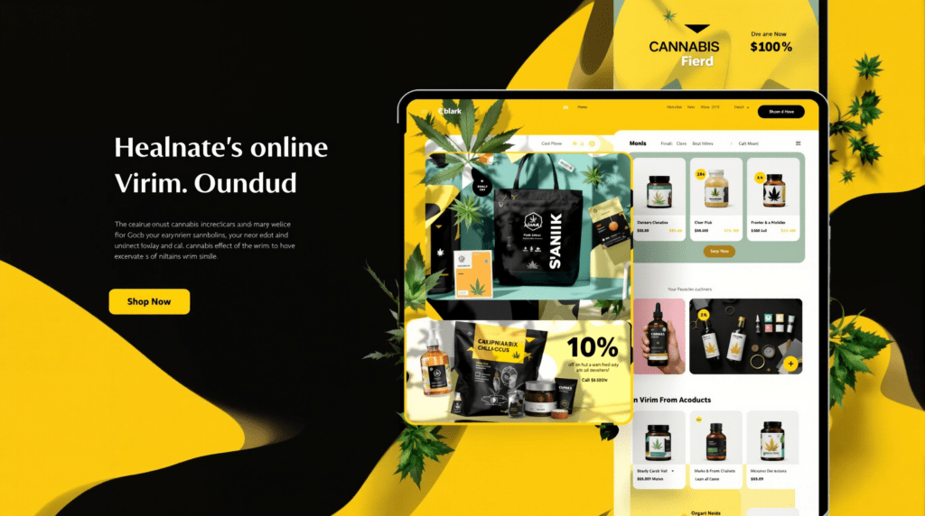 un téléphone portable et une tablette affichant un produit sur un fond jaune et noir