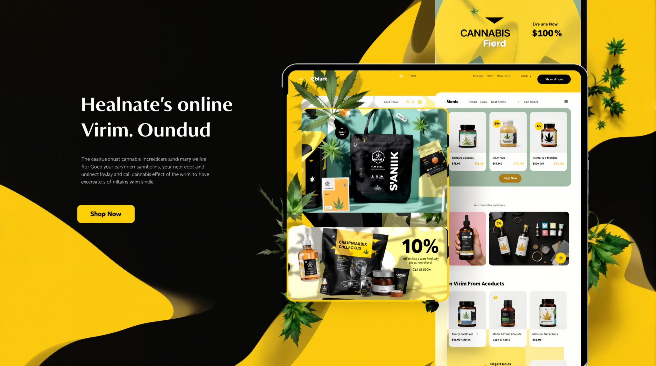 un téléphone portable et une tablette affichant un produit sur un fond jaune et noir