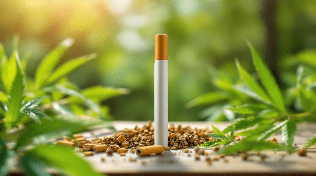 une cigarette posée sur une pile de cigarettes