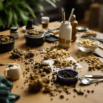 une table en bois recouverte de nombreux objets différents