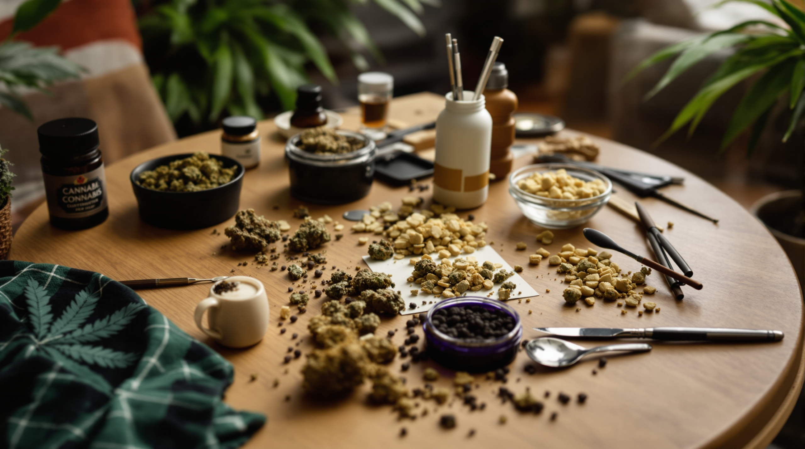 une table en bois recouverte de nombreux objets différents